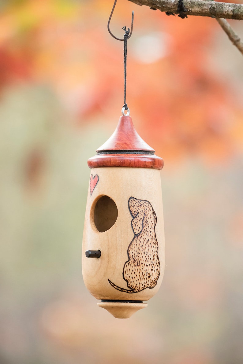 Hummingbird House, Handmade Wooden Birdhouse for Indoor/Outdoor Use, Puppy Dog Art, Bird Lovers Gift, Christmas Gift for Dog Lovers image 3