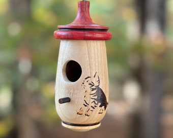 Hummingbird House, Tabby Cat Kitten Art, Handmade Wooden Birdhouse for Indoor/Outdoor Use, Bird Lovers Gift, Christmas Gift for Cat Lovers