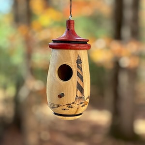 Hummingbird House, Handmade Wooden Birdhouse for Indoor/Outdoor Use, Hatteras Lighthouse, Bird Lovers Gift, Christmas Gift for NC Coast