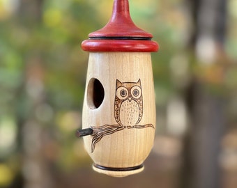 Hummingbird House, Handmade Wooden Birdhouse for Indoor/Outdoor Use, Owl Art, Bird Lovers Gift, Christmas Gift for Bird Watchers