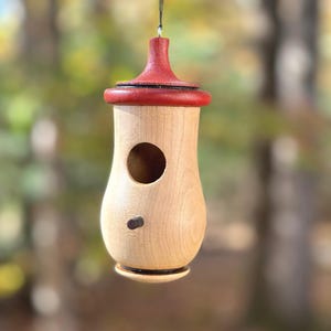 Handmade Cherry Wood Hummingbird Birdhouse: Rustic Outdoor Garden Decor