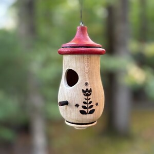 Handmade Wooden Hummingbird House, Tulip Art, Indoor/Outdoor Use