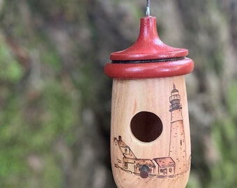 Hummingbird House, Handmade Wooden Birdhouse for Indoor/Outdoor Use, Portlandhead Maine Lighthouse, Bird Lovers Gift, Christmas Gift for Him