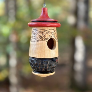 Brown Celtic Hummingbird House, Handmade Wooden Birdhouse, Artisan Gift for Any Occasion