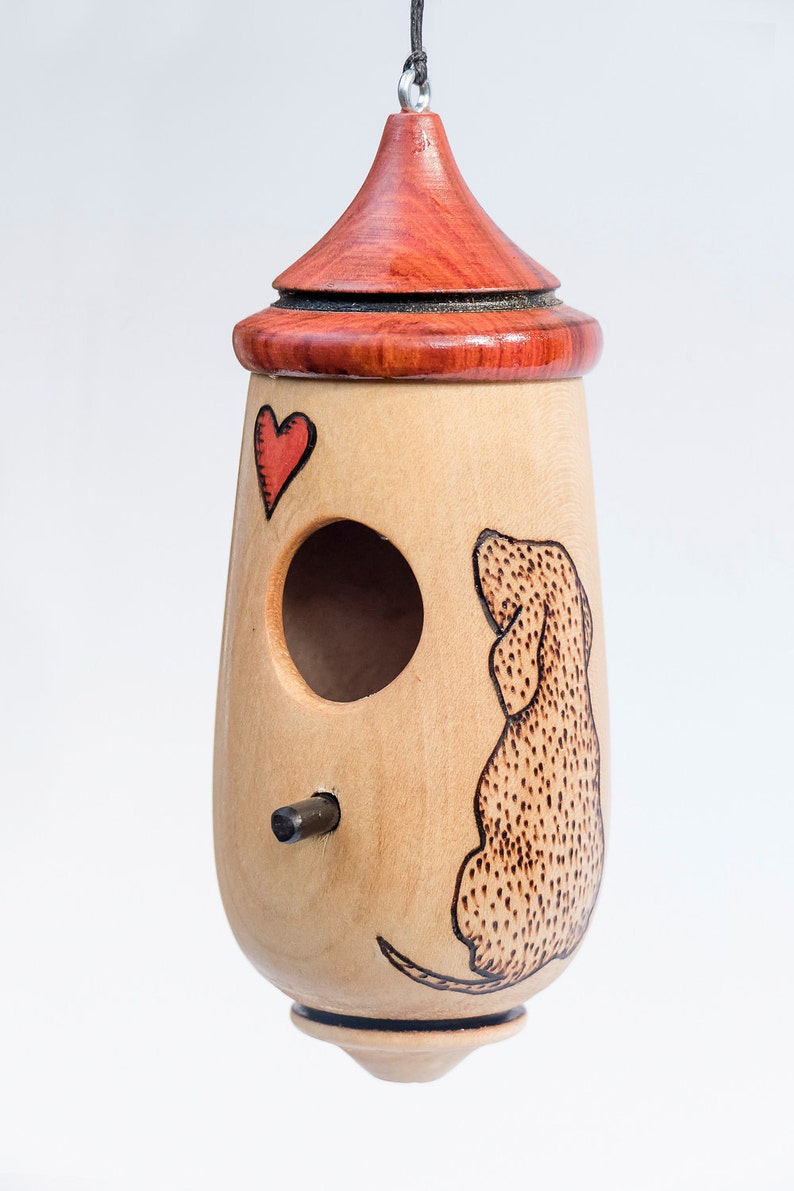 Hummingbird House, Handmade Wooden Birdhouse for Indoor/Outdoor Use, Puppy Dog Art, Bird Lovers Gift, Christmas Gift for Dog Lovers image 5