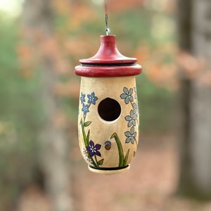 Handmade Hummingbird House, Forget Me Not, Personalizable Custom Artisan Gift for Bird Lovers, Bereavement, In Memory, Alaska State Flower