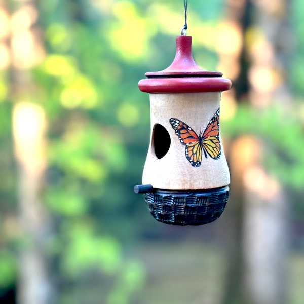 Monarch Butterfly Handmade Hummingbird Birdhouse, Indoor or Outdoor Garden Decor, Gift for Dad, Grandfather, Brother, Uncle