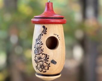 Hummingbird House, Aster Floral Art, Handmade Wooden Birdhouse for Indoor/Outdoor Use, Bird Lovers Gift, Christmas Gift for Gardeners