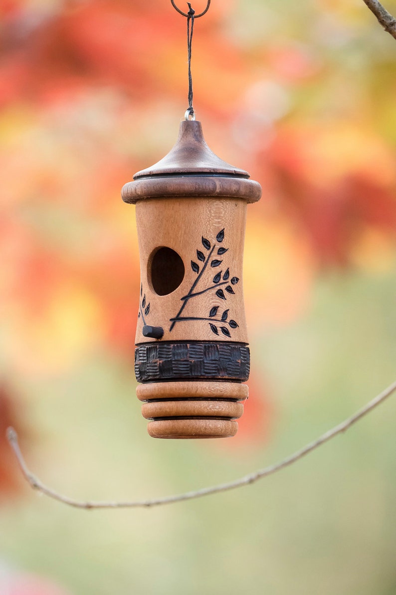 Hummingbird House, Wheat Design Art, Handmade Wooden Birdhouse, Ready to Ship, Bird Lovers Gift, Christmas Gift for Anyone image 3