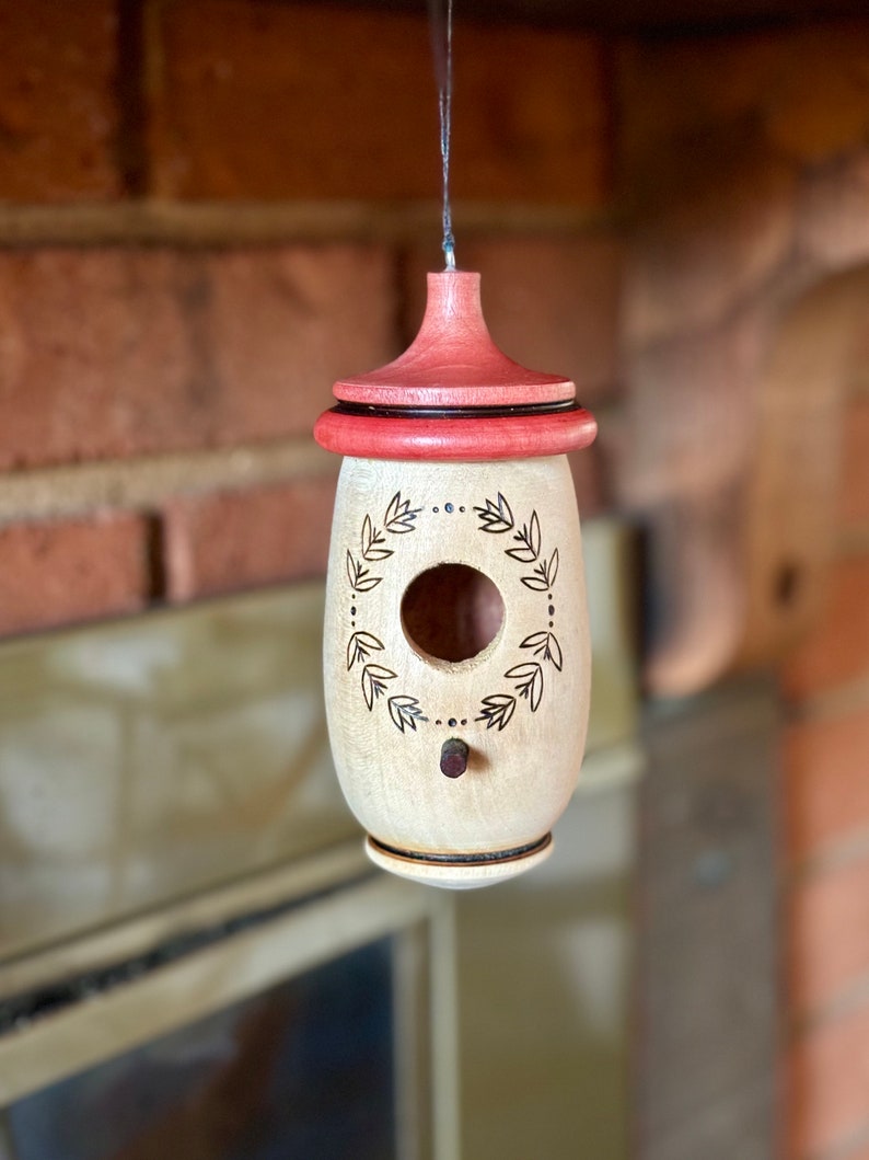 Hummingbird House, Handmade Wooden Birdhouse for Indoor/Outdoor Use, Laurel Wreath Art, Bird Lovers Gift, Christmas Gift for Minamilist image 2