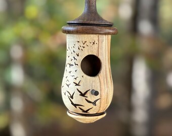 Hummingbird House, Handmade Wooden Birdhouse for Indoor/Outdoor Use, Flock of Birds Art, Bird Lovers Gift, Christmas Gift for Bird Lovers