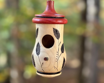 Hummingbird House, Leaves and Grass Art, Wooden Birdhouse for Indoor/Outdoor Use,  Bird Lovers Gift, Christmas Gift for Boss