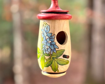 Bluebonnet Texas State Flower, Hummingbird House, Handmade Wooden Birdhouse for Indoor/Outdoor Use, Bird Lovers Gift, Christmas Gift