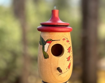 Hummingbird House, Handmade Wooden Birdhouse for Indoor/Outdoor Use, Hummingbird Art, Bird Lovers Gift, Christmas Gift for Mom