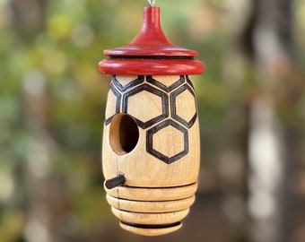 Hummingbird House, Honeycomb Bee Art, Handmade Wooden Birdhouse for Indoor/Outdoor Use, Bird Lovers Gift, Christmas Gift for Bee Lovers