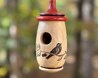 Maison de colibri, oiseau sur une branche, nichoir en bois fait main, art oiseau, cadeau pour les amateurs d'oiseaux, cadeau à tout moment pour les amateurs d'oiseaux