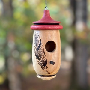 Hummingbird House, Handmade Wooden Birdhouse for Indoor/Outdoor Use, Feather Bird Art, Bird Lovers Gift, Christmas Gift for Bird Lovers