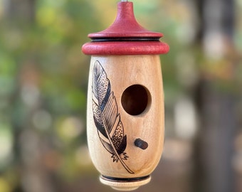 Hummingbird House, Handmade Wooden Birdhouse for Indoor/Outdoor Use, Feather Bird Art, Bird Lovers Gift, Christmas Gift for Bird Lovers