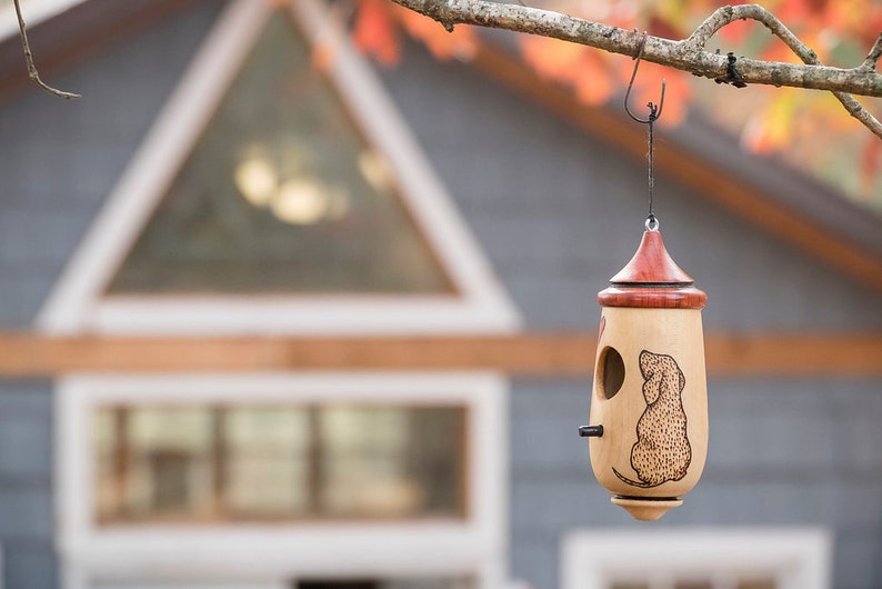Hummingbird House, Handmade Wooden Birdhouse for Indoor/Outdoor Use, Puppy Dog Art, Bird Lovers Gift, Christmas Gift for Dog Lovers image 6