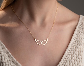 Custom 14K Gold Angel Wing Necklace: Personalized Memorial Jewelry