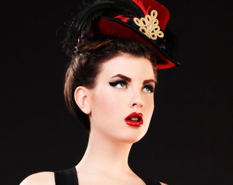 The Bijoux - Mini Black or Purple velvet Top Hat Ostrich Feathers rhinestones applique
