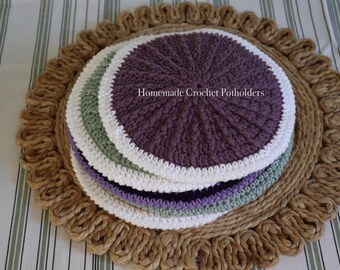 Handmade Double Layered Cotton Crochet Potholders, Customizable Kitchen Heat Protection