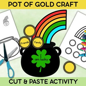 St Patrick’s Day Pot of Gold Craft, St Patrick’s Day Activities, Pot of Gold Craft for Kids, Kindergarten Pot of Gold Cut and Paste Craft