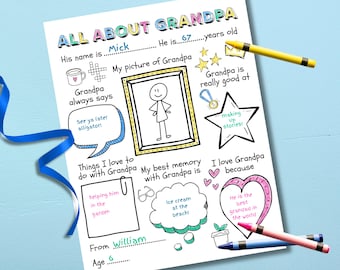 All About My Grandpa, Grandparents Day Printable, Grandparents Day Keepsake, Gift from Grandkids, Grandpa Birthday, Grandpa Fathers Day