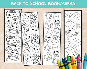 Segnalibri da colorare per il ritorno a scuola, segnalibri kawaii da colorare stampabili per bambini, segnalibri per il nuovo anno scolastico