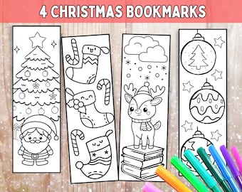 Marcapáginas navideños para colorear, Marcapáginas imprimibles para niños, Dibujo navideño para colorear, Actividad navideña para niños, Marcapáginas navideño para colorear