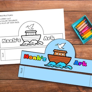 Noah’s Ark Activity, Coloring Paper Crown, Sunday School Craft, Printable Bible Activity