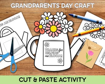 Manualidad para el Día de los Abuelos, Manualidad para Recortar y Pegar, Regalo para el Día de los Abuelos, Actividad para Recortar y Pegar, Tarjeta con Paquete de Semillas, Manualidad para Colorear Imprimible