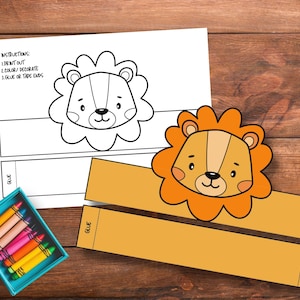 Lion Paper Crown for Kids, Coloring Paper Crown, Safari Animal Paper Crown, Lion Headband Printable, Kids Party or Costume
