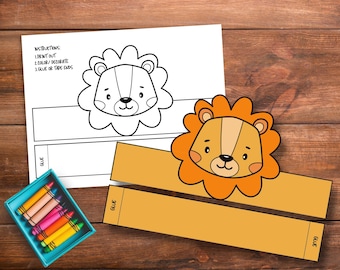 Lion Paper Crown for Kids, Coloring Paper Crown, Safari Animal Paper Crown, Lion Headband Printable, Kids Party or Costume