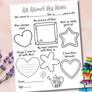 All About My Mimi, Grandparents Day Printable, Grandparents Day Keepsake, Gift from Grandkids, Mimi Birthday, Mimi Mother’s day