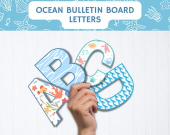 Letras y números para tablones de anuncios del océano, tablones de anuncios del océano, decoración para puertas de aulas del océano, decoración para aulas del océano, kit para tablones de anuncios del océano