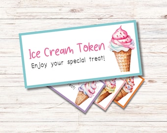 Fichas de helado imprimibles, cupones de recompensa para niños, vales de helado, fichas de helado para fiestas de cumpleaños