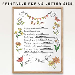 All About My Mimi, Grandparents Day Printable, DIY Gift for Mimi, Gift from Grandkids, Mimi Birthday, Mimi Mother’s day