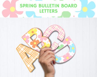 Letras para tablón de anuncios de primavera, tablón de anuncios de primavera, kit para tablón de anuncios de primavera, tablón de anuncios de marzo, tablón de anuncios de mayo, letras florales