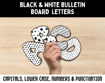 Letras y números en blanco y negro para tablón de anuncios, letras burbuja, decoración para el aula en blanco y negro, kit para tablón de anuncios, decoración para la puerta del aula.