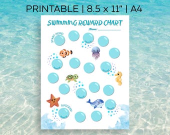 Tabla de recompensas de natación, tabla de pegatinas para clases de natación, tabla de recompensas para niños, tabla de recompensas imprimible para niños, tabla de recompensas para clases de natación para niños