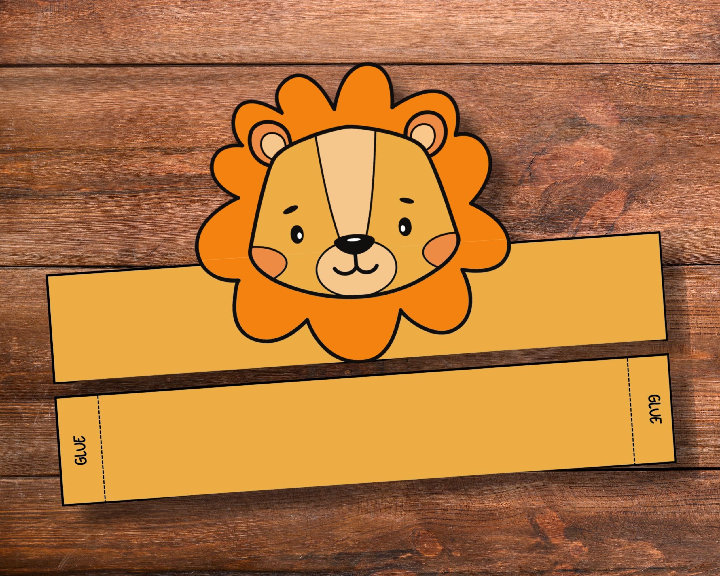 Lion Paper Crown for Kids, Coloring Paper Crown, Safari Animal Paper ...
