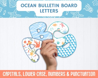 Letras y números de burbujas con temática oceánica para tablón de anuncios, tablones de anuncios con temática oceánica, decoración para puertas de aula, decoración oceánica para aulas, kit para tablón de anuncios con temática oceánica