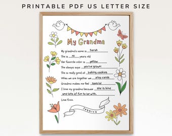 Todo sobre mi abuela, imprimible para el Día de los Abuelos, regalo DIY para la abuela, regalo de los nietos, cumpleaños de la abuela, Día de la Madre de la abuela