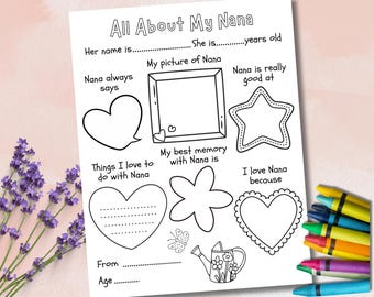 All About My Nana, Grandparents Day Printable, Grandparents Day Keepsake, Gift from Grandkids, Nana Birthday, Nana Mother’s day