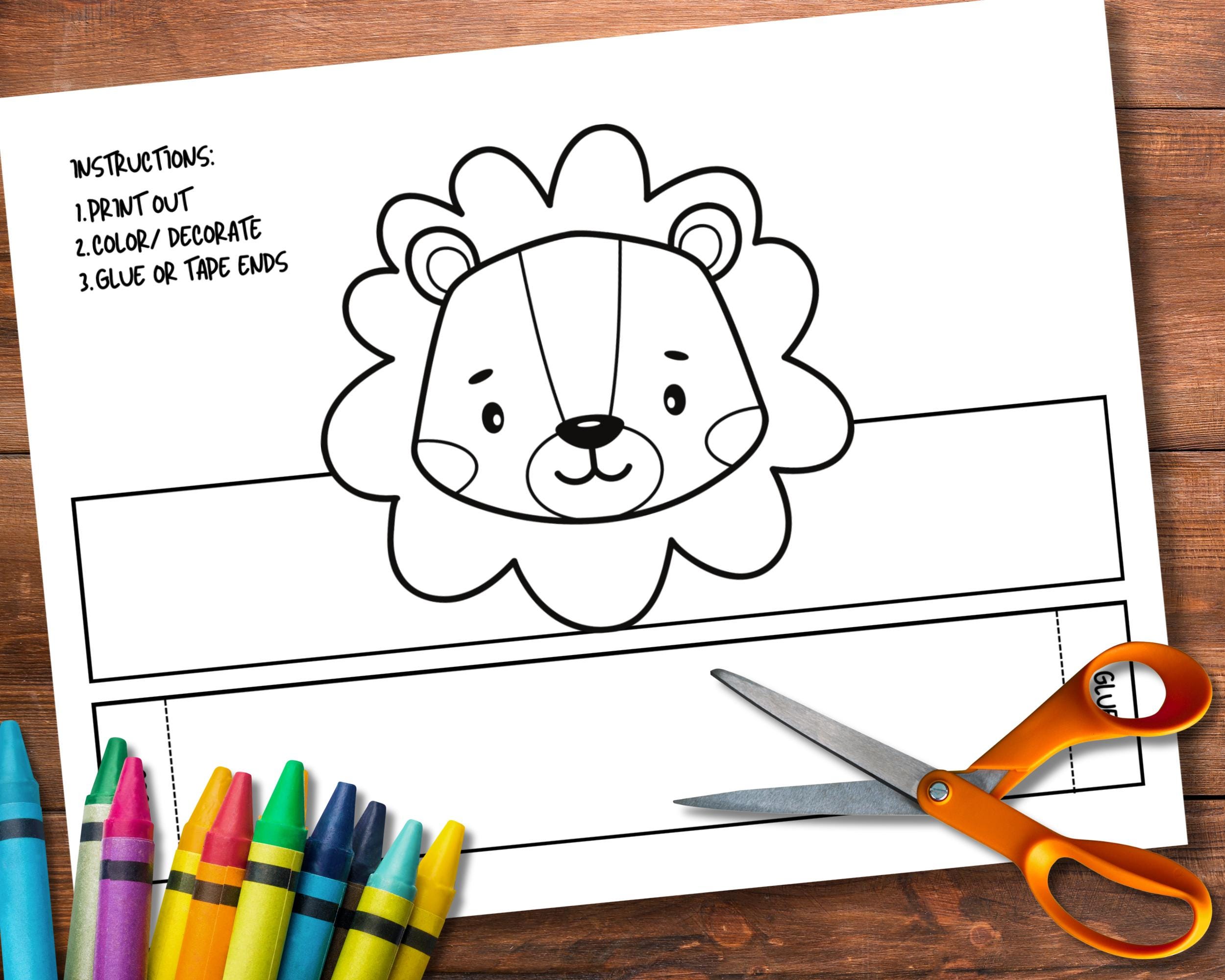 Lion Paper Crown for Kids, Coloring Paper Crown, Safari Animal Paper ...