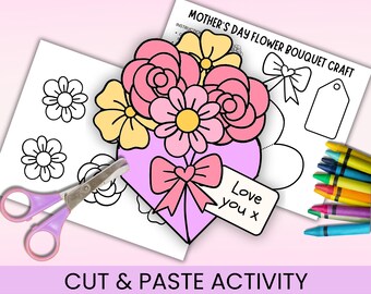 Manualidad de ramo de flores para el Día de la Madre, Manualidad de recortar y pegar para el Día de la Madre, Actividad de recortar y pegar flores para el Día de la Madre, Actividad para el aula del Día de la Madre