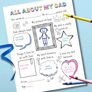 Father’s day Gift, All About my Dad, Printable Gift for Dad, Dad gift from Kids, Last Minute Gift for Dad