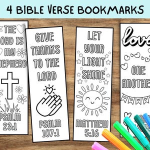 Bible Verse Coloring Bookmarks for Kids, Sunday School Craft, Christian Bookmarks, Bible Coloring Page