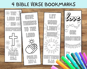 Marcadores de versículos bíblicos para colorear para niños, manualidades para la escuela dominical, marcadores cristianos, página para colorear de la Biblia
